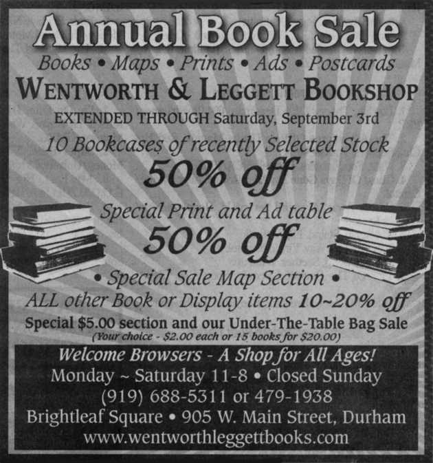Wentworth and Leggett Books Durham NC Annual Summer Book Sale
